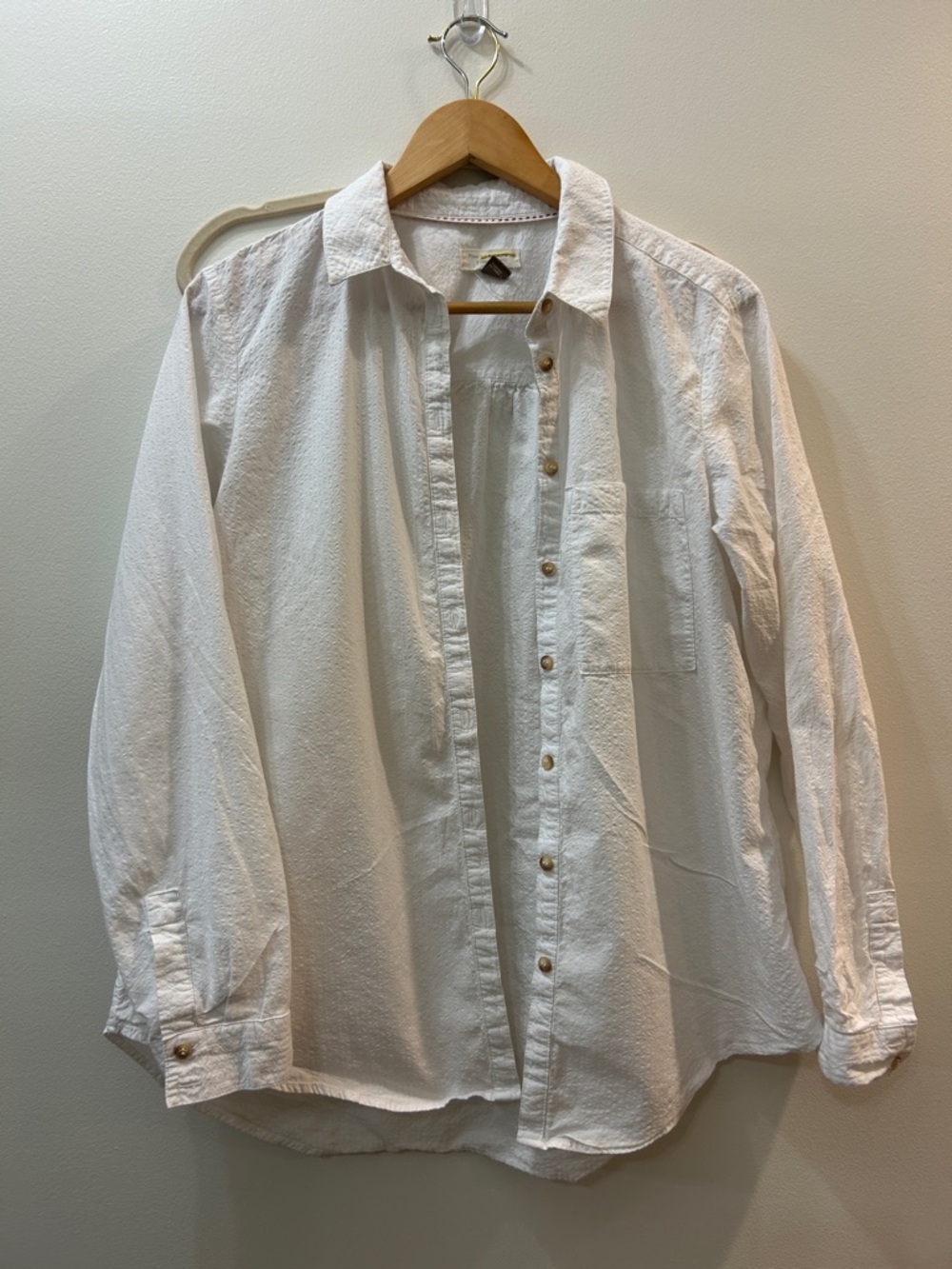 Pilcro White Button-Up Shirt with Red Stitching